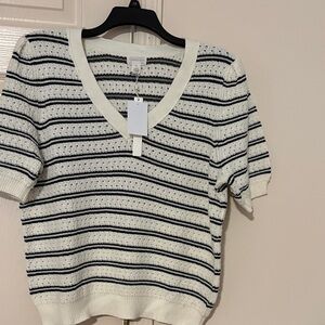 Caslon Black and White Striped V-Neck Sweater